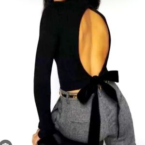 NWT Reformation Sweater Osteria Open-Back Tie Mock-Neck Cashmere Black XS